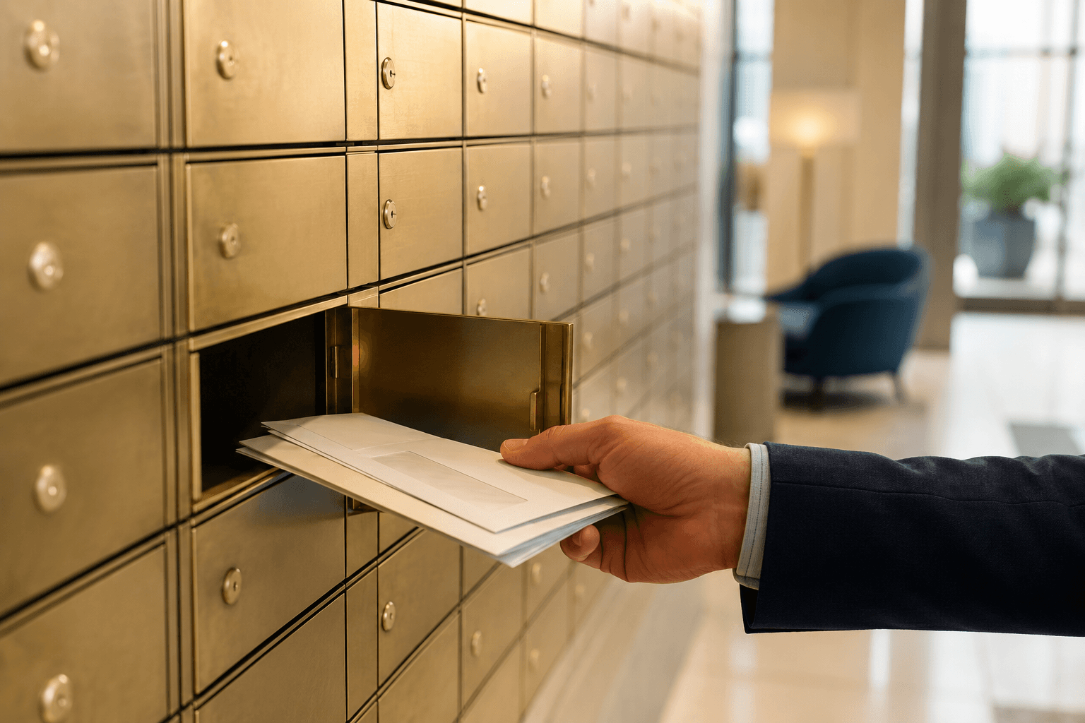 Boîtes aux lettres professionnelles dans un hall d’entreprise